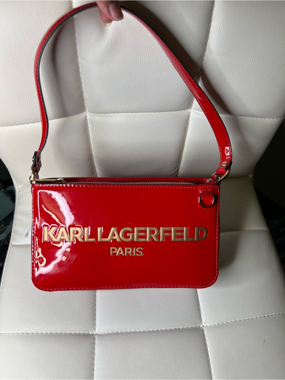 Karl Lagerfeld Red Patent Shoulder Bag with Gold Logo